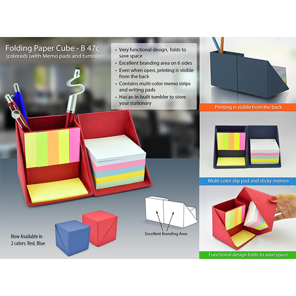 B47C – Folding Paper Cube In Color (With Memopad And Tumbler)