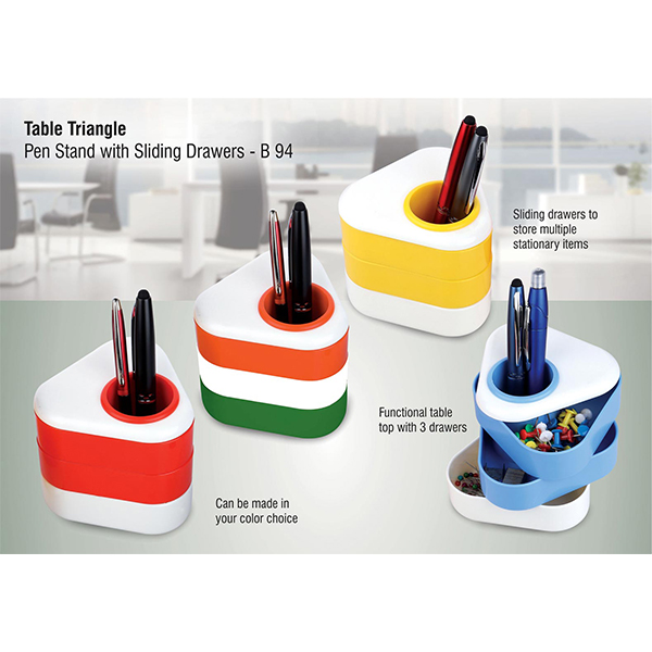 B94 – Table Triangle: Pen Stand With Sliding Drawers