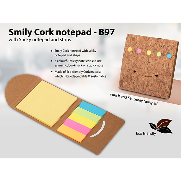 B97 – Smily Cork Notepad With Sticky Notepad And Strips