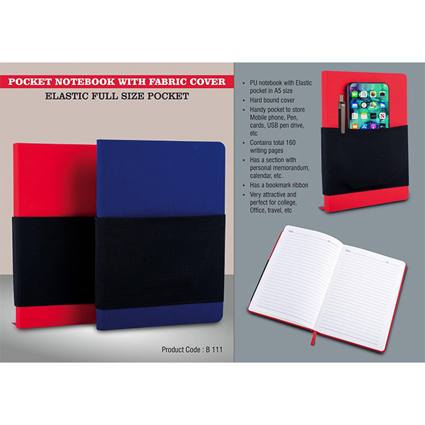 B111 – Pocket Notebook With Fabric Cover | Elastic Full Size Pocket