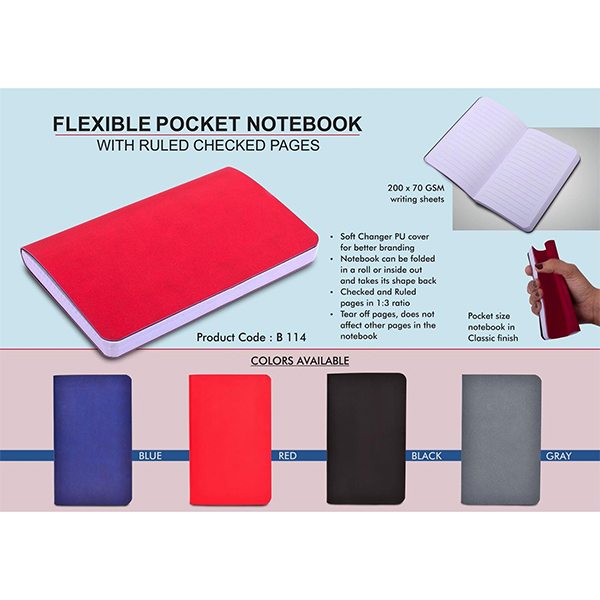 B114 – Flexible Pocket Notebook With Ruled & Checked Pages