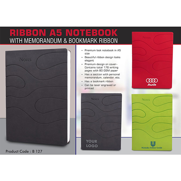 B127 – Ribbon A5 Notebook With Memorandum & Bookmark Ribbon