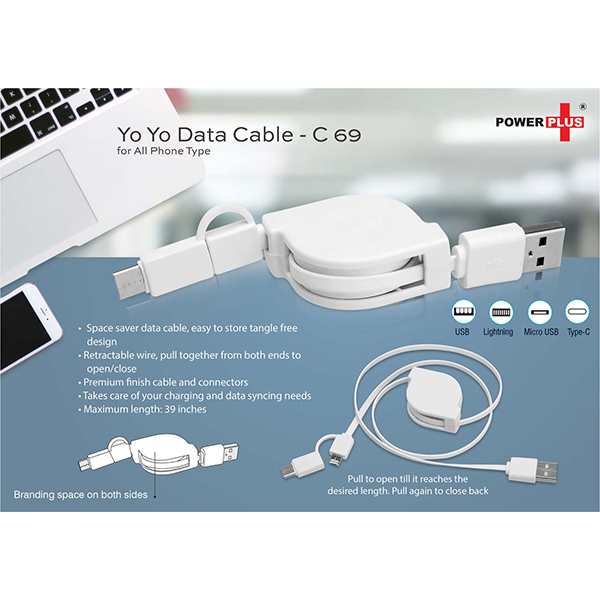 C69 – Yo Yo 3 In 1 Data & Charging Cable (With Usb C Type Port)
