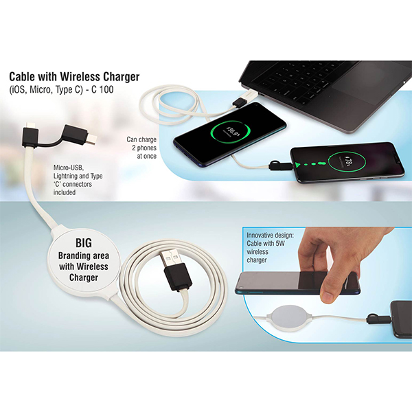 C100 – Cable With Wireless Charger (Ios, Micro, Type C)
