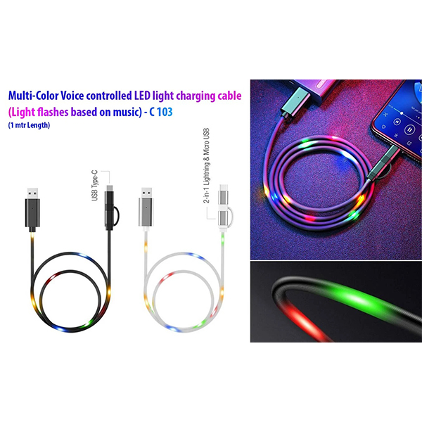 C103 – Voice Controlled Led Light Charging Cable (Multicolor) | Light Flashes Based On Music
