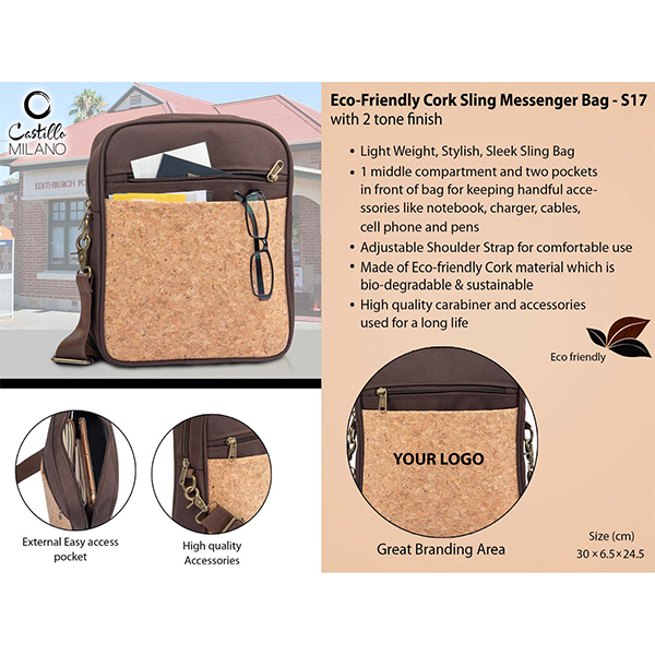 S17 – Eco-Friendly Cork Sling Messenger Bag With 2 Tone Finish