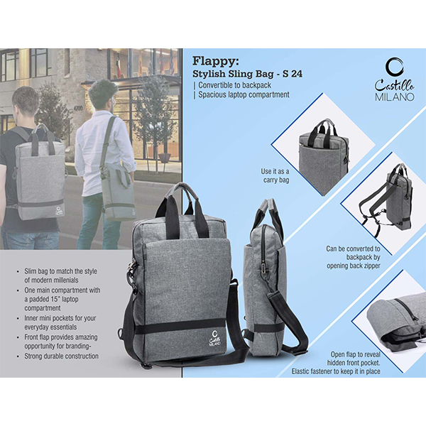 S24 – Flappy: Stylish Sling Bag | Convertible To Backpack | Spacious Laptop Compartment