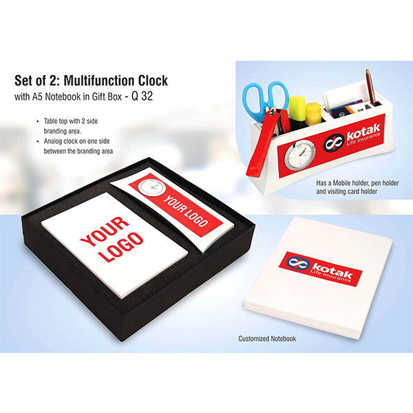 Q32 – Set Of 2: Multifunction Clock With A5 Notebook In Gift Box