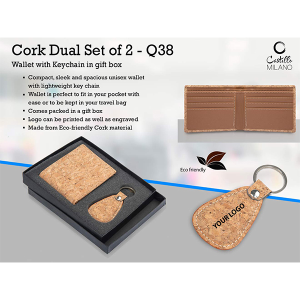 Q38 – Cork Dual Set: Wallet With Keychain In Gift Box