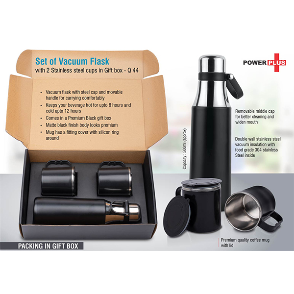 Q44 – Set Of Vacuum Flask With 2 Stainless Steel Cups In Gift Box