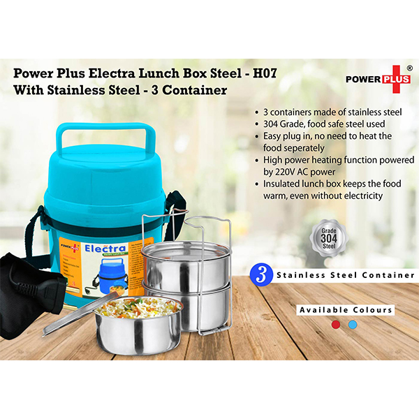 H07 – Power Plus Electra Lunch Box Steel – 3 Container