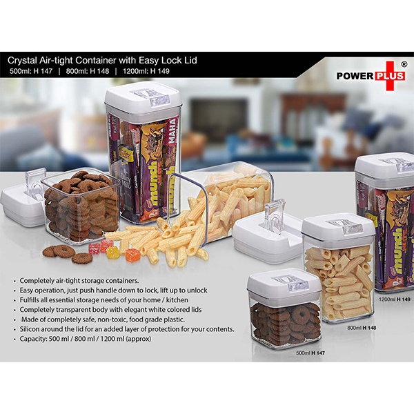 H147 – Crystal Air-Tight Container With Easy Lock Lid (500 Ml) By Power Plus