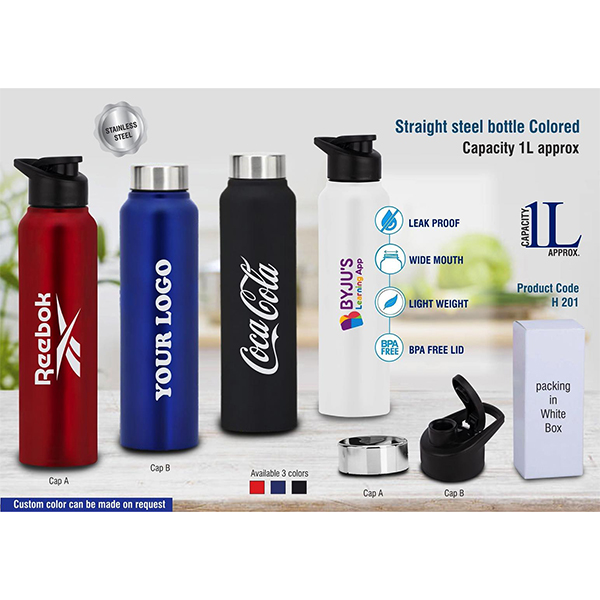 H201 – Straight Steel Bottle Colored | Capacity 1L Approx