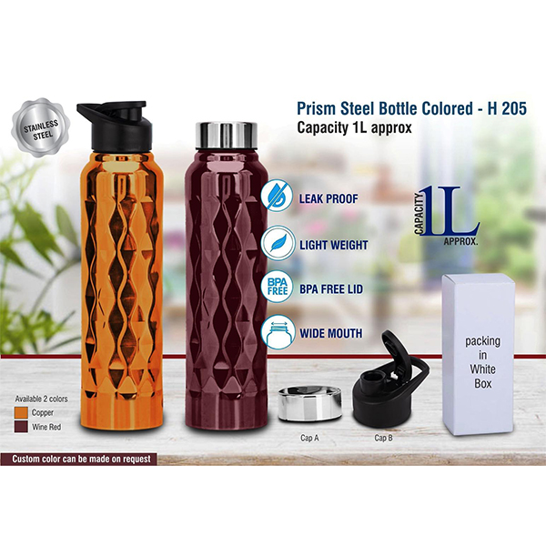 H205 – Prism Steel Bottle Colored | Capacity 1L Approx