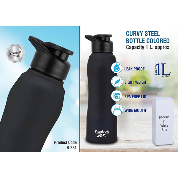 H231 – Curvy Steel Bottle Colored | Capacity 1L Approx