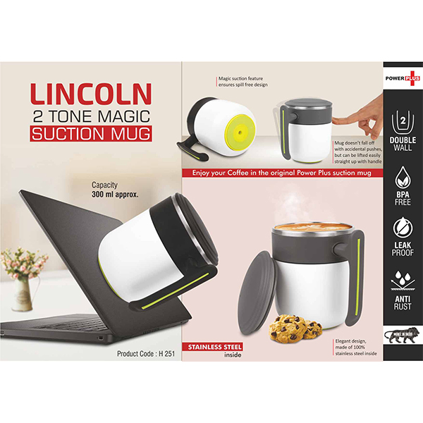 H251 – Lincoln : 2 Tone Magic Suction Mug With Stainless Inside | Leak Proof | Bpa Free | Capacity 300 Ml Approx