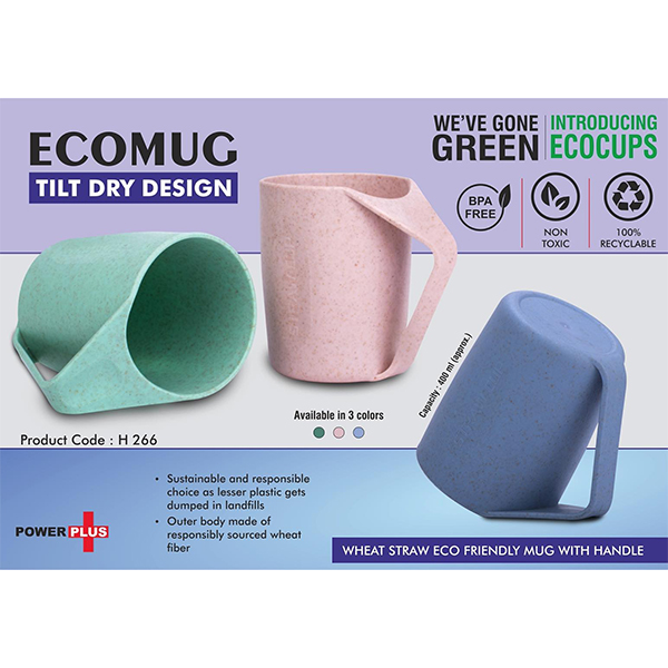 H266 – Ecomug : Wheat Straw Eco Friendly Mug With Handle | Tilt Dry Design