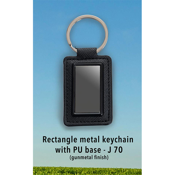 J70 – Rectangle Metal Keychain With Pu Base (Gunmetal Finish)