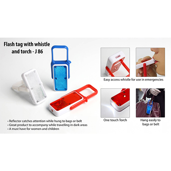 J86 – Flash Tag With Whistle And Torch (With Reflector)
