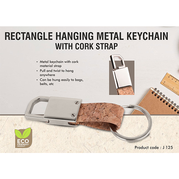 J125 – Rectangle Hanging Metal Keychain With Cork Strap