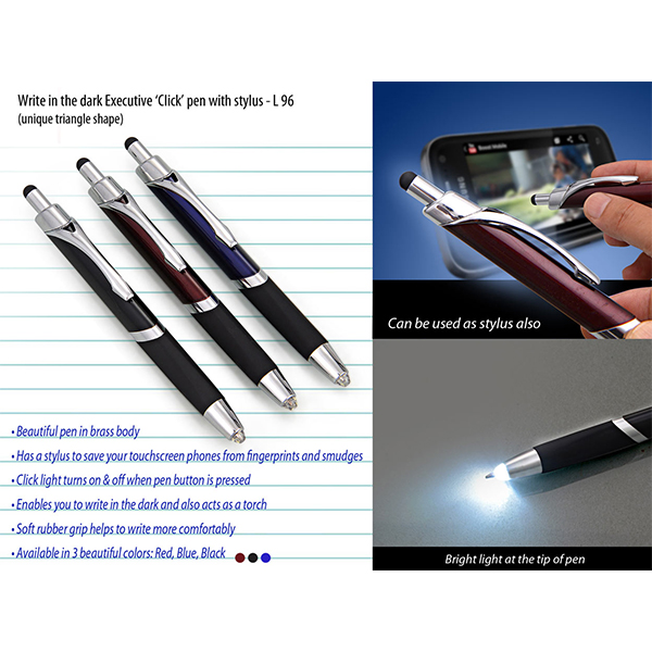 L96 – Write In The Dark Executive ‘Click’ Pen With Stylus (Brass Body) (Triangle Shape)
