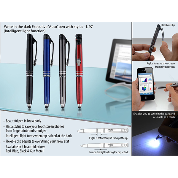 L97 – Write In The Dark Executive ‘Auto’ Pen With Stylus (Brass Body)