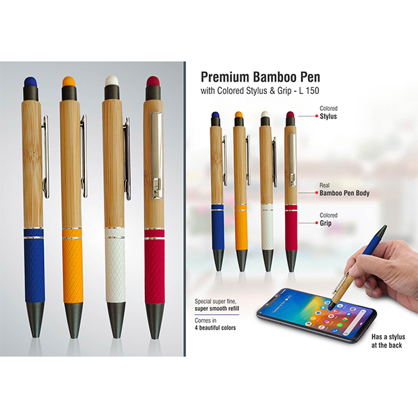 L150 – Bamboo Pen With Colored Stylus And Grip