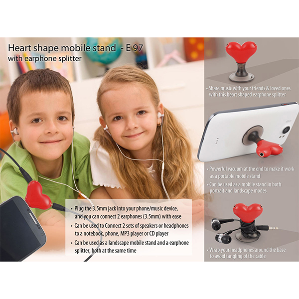 E97 – Heart Shape Vacuum Mobile Stand With Earphone Splitter