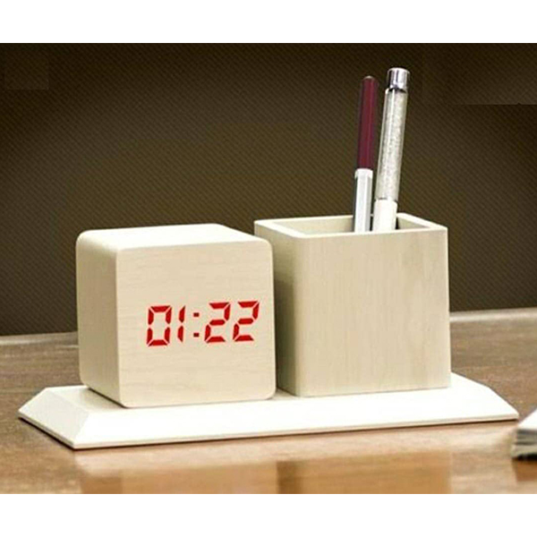 Wooden Digital Clock Penstand Re1012