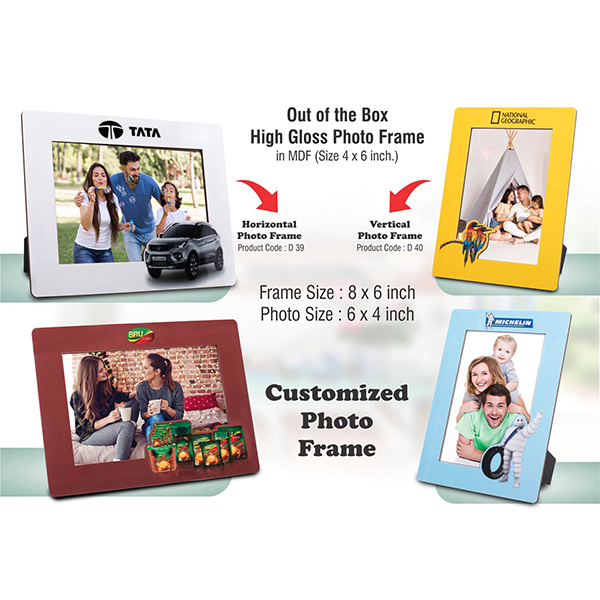 D39 – Out Of The Box High Gloss Photo Frame In Mdf | With Customized Frame & Insert | Photo Size 4×6 Inch | Horizontal | Moq 100 Pcs