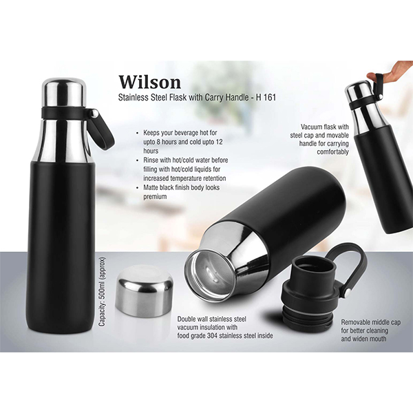 H161 – Wilson: Stainless Steel Flask With Carry Handle (500 Ml Approx)