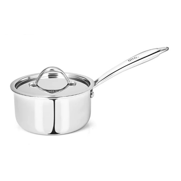 1L Allo Cooksafe Triply Stainless Steel Sauce Pan With Stainless Steel Lid
