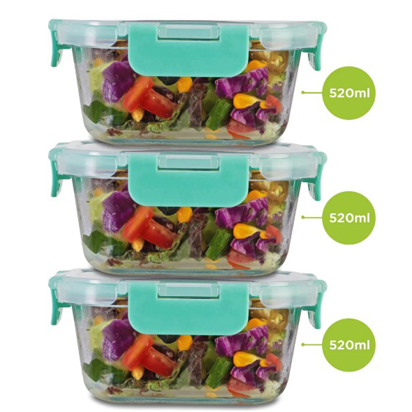 520Ml X 3 Allo Foodsafe Microwave Oven Safe Glass Container
