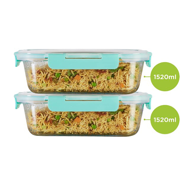 1520Ml X 2 Allo Foodsafe Microwave Oven Safe Glass Container