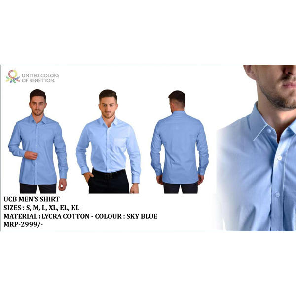 Ucb Men’S 100% Lycra Cotton Shirt Sky Blue