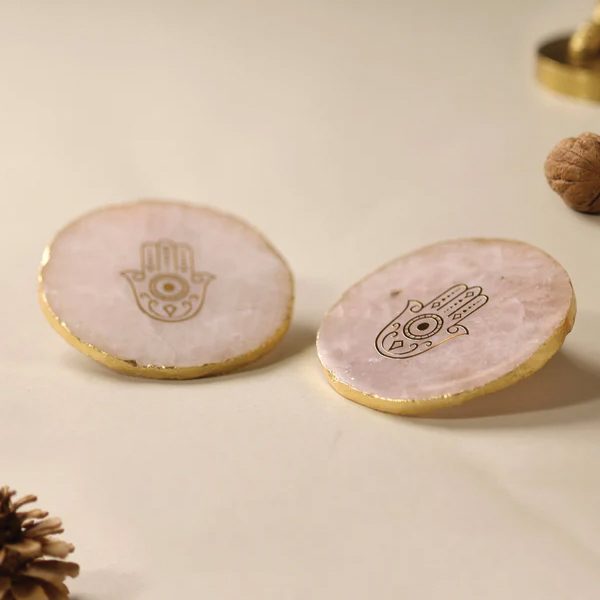 Rose Quartz Hamsa Agate Coasters (Set Of 2)