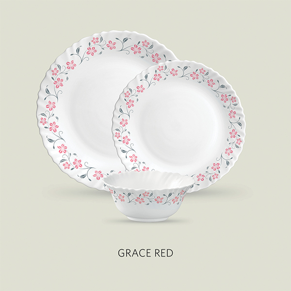 La Opala Diva Classique 33 Pcs Dinner Set- Grace Red