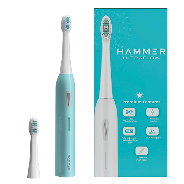Hammer Ultra Flow Electric Toothbrush And 3 Replaceable Brush Heads For Men And Women