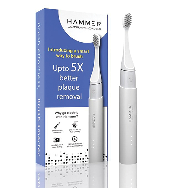 Hammer Ultra Flow 2.0 Electric Toothbrush And 2 Replaceable Brush Heads For Men And Women