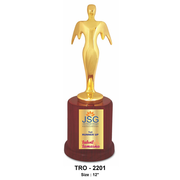 Premium Golden Lady Trophy, On A Wooden Base Tro-2201 (12 Inches)