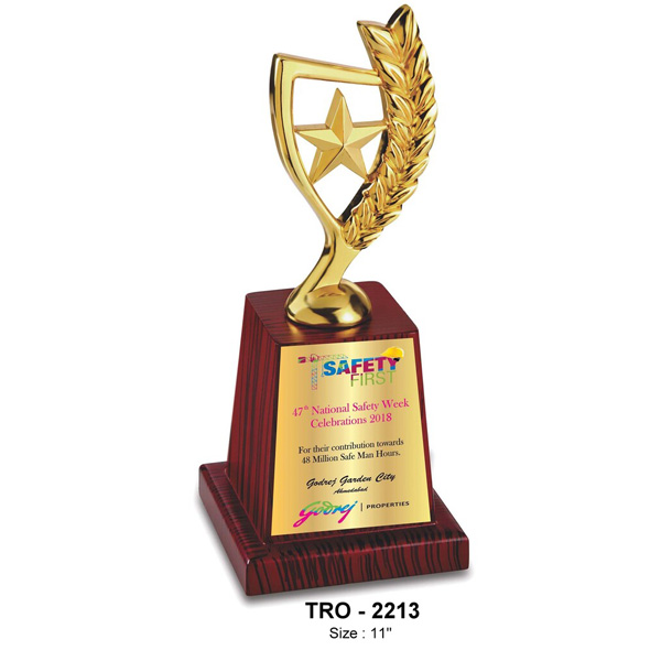 Premium Metal Feather Star Metal Award Trophy On A Wooden Base Tro-2213 (11 Inches)