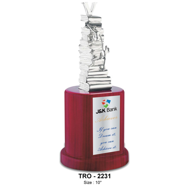Premium Heavy Metal Victory Trophy, On A Wooden Base, Signifying The Importance Of Knowledge In Victory Tro-2231 (10 Inches)