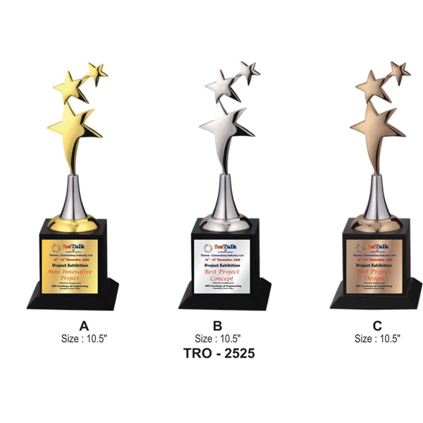 Corporate 3 Star Trophy (Gold-Silver-Bronze) Tro-2525 (10.5 Inches)