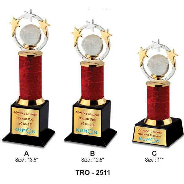 Corporate 3 Star With World Globe Trophy Tro-2511 11 Inches)
