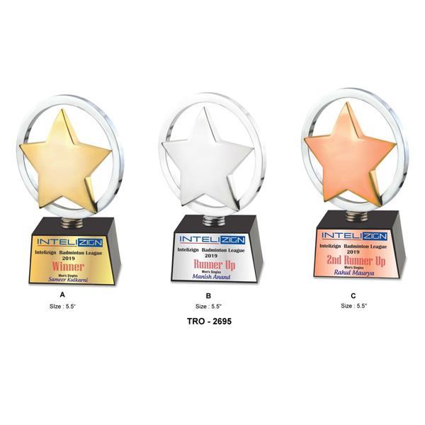 Corporate Star With Ring Trophy ( Gold-Silver-Bronze) Tro-2695 (5.5 Inches)