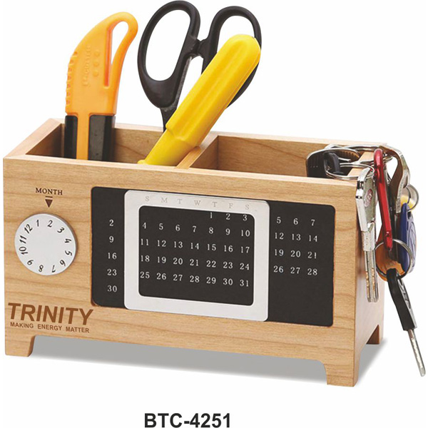 Wooden Desk Organizer With Perpetual Calendar Btc - 4251
