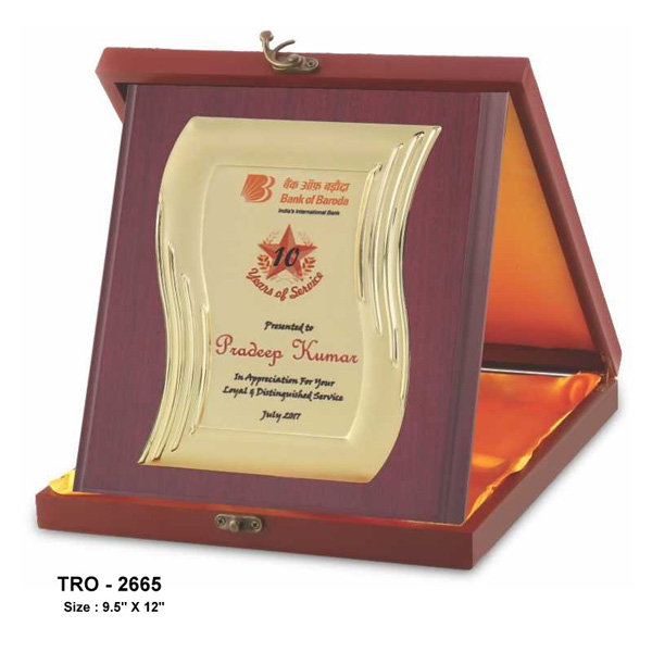 Corporate Wave Shape Plaque With Wooden Box Tro-2665 (9.5*12 Inches)
