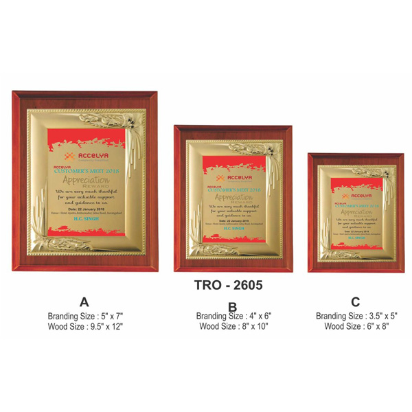 Corporate Golden Metal Plate Plaque / Memento Tro-2605 (6*8 Inches)