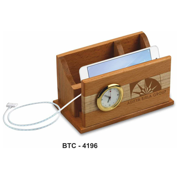 Wooden Desk Organizer With Clock Btc-4196