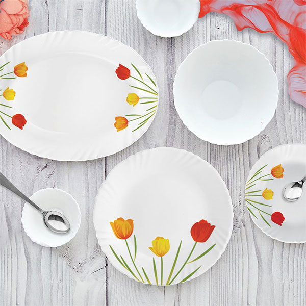 Tulip Garden Imperial Series Dinner Set, 33 Pieces, White, Service For 6